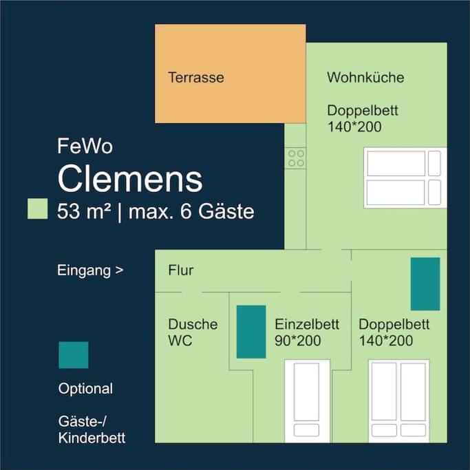 Fewo Clemens - Wohnkueche + 2 Schlafraeume + Bad + Terrasse Hamm  Εξωτερικό φωτογραφία